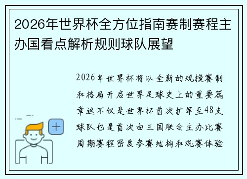 2026年世界杯全方位指南赛制赛程主办国看点解析规则球队展望